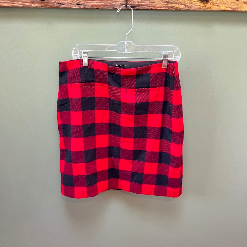 Talbots Women's Red Black Buffalo Plaid Wool Blend Mini Skirt Size 10